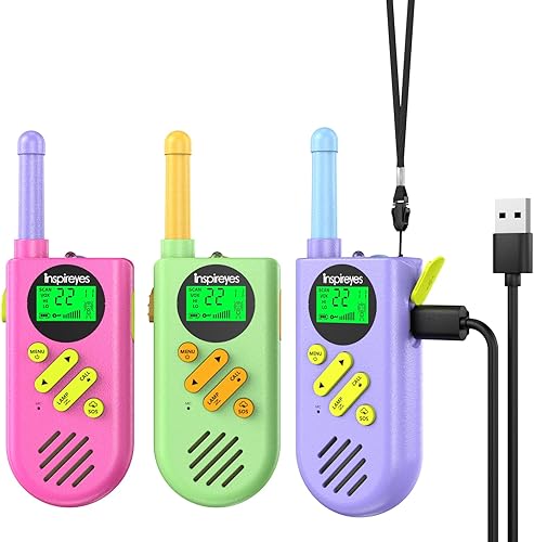 Miniatura 64 de Walkie Talkies para niños recargables, juguetes para niños y niñas de 3 a 12 años, paquete de 3 radios de 2 vías de largo alcance, regalos de Jardín