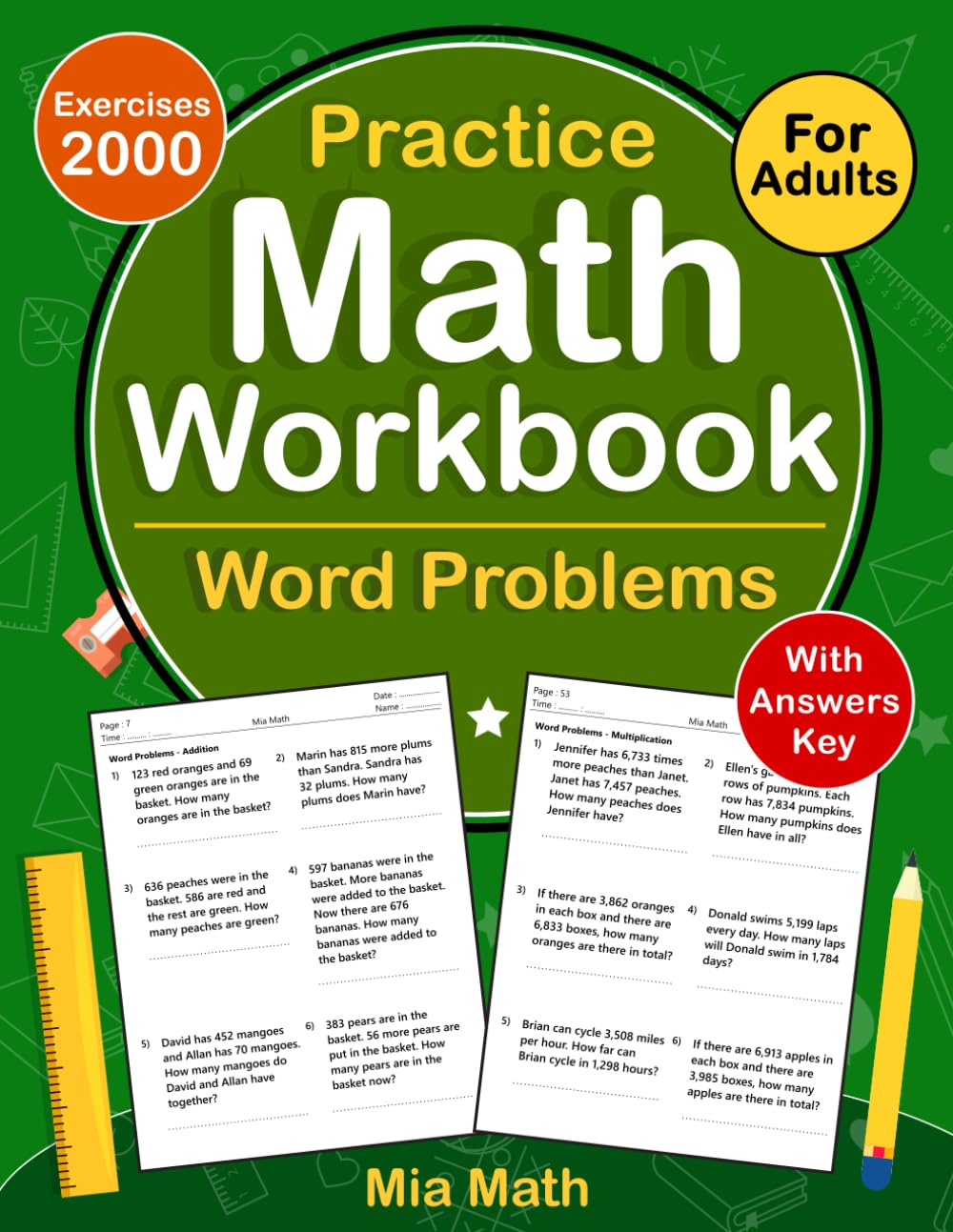 Word Problems Workbook For Adults With Addition, Subtraction, Multiplication, Division: Word Problems Daily Math Practice Workbook For Adults With ... Activity Worksheets For Adults (100 Pages )