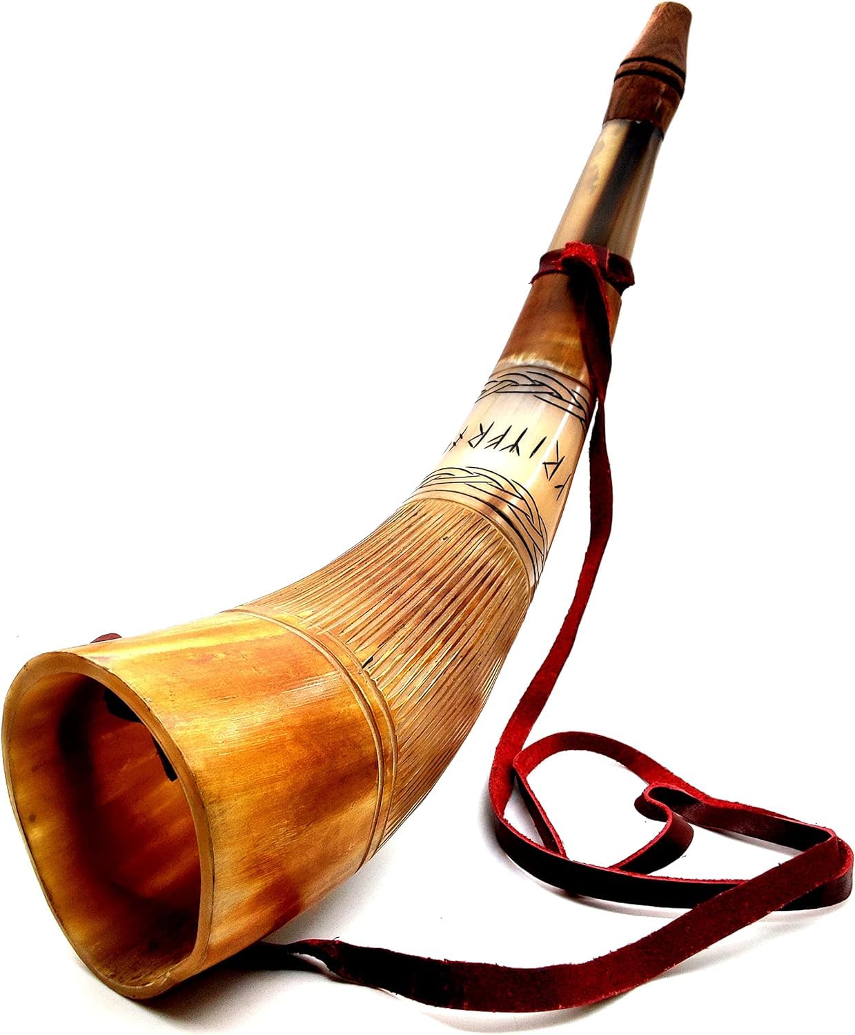 Wikinger-Kriegshorn – 40,6 cm echte Ochsenhorn-Kampftrompete – Premium handgraviertes Blashorn, Wikingerhorn, nordisches Rind, antikes Horn, Bugle, Jagdwerkzeug, Kampfhorn