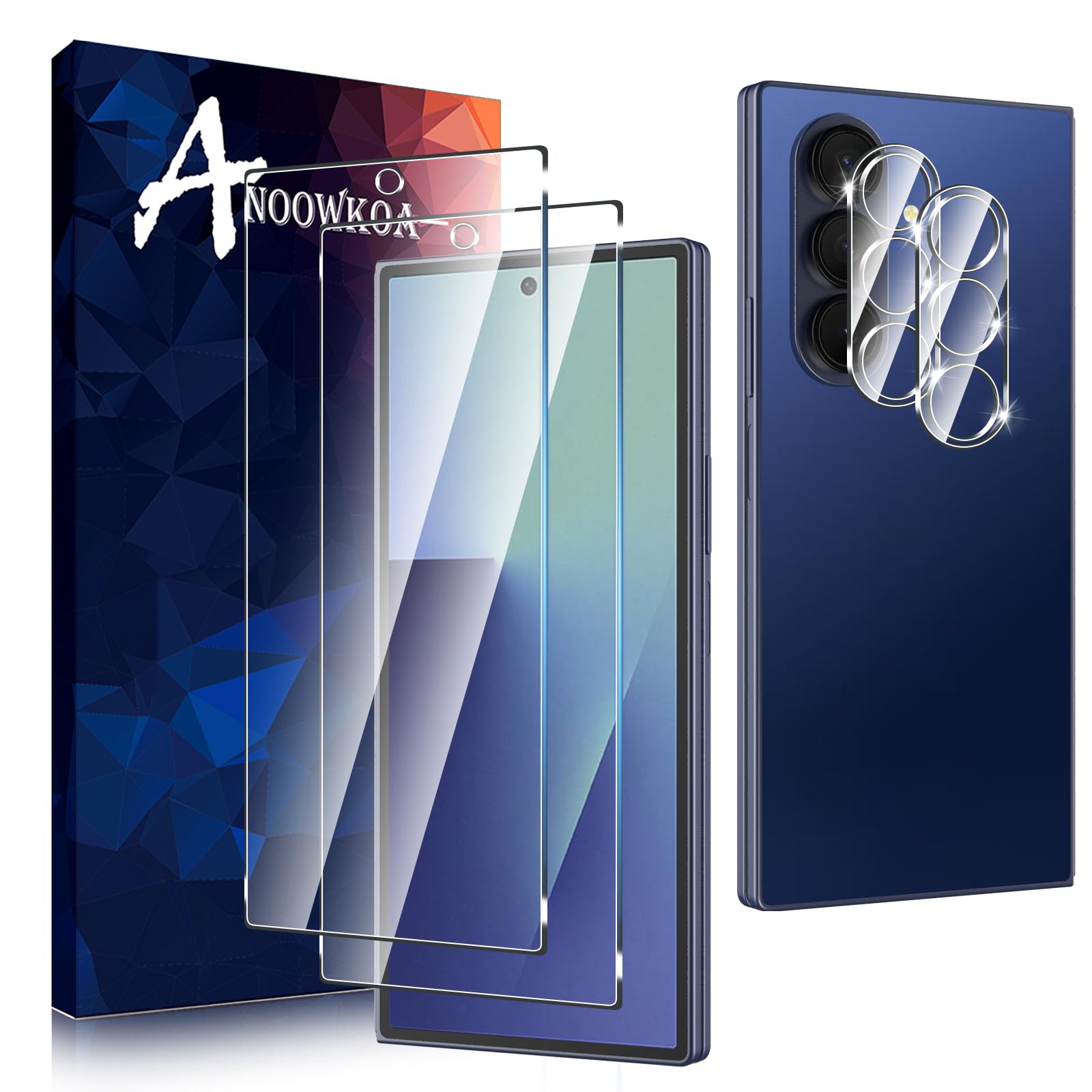 Anoowkoa 2 + 2 szt. do ochraniaczy ekranu Z Fold 7 i ochraniaczy obiektywu aparatu, folia ochronna ze szkła hartowanego, folia ochronna zapobiegająca odciskom palców