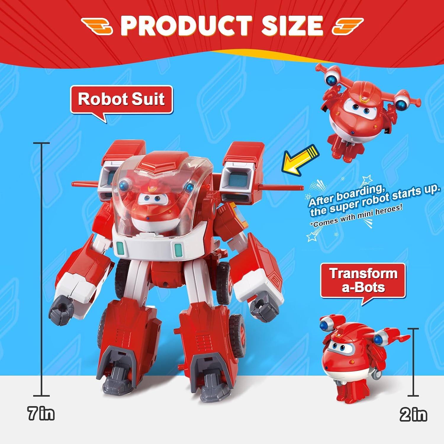 Super Wings Toys, 7 Inch Jett's Super Mecha Transforming Robot, Transforming from Toy Plane to Robot just 14 Steps, Action Figures Toy for Kids Ages 3 and Up, Gifts for Boys and Girls