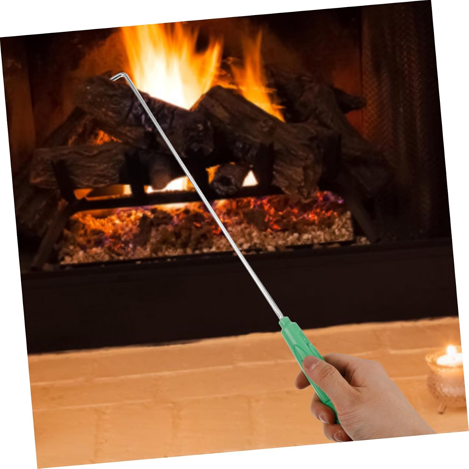 Stainless Steel Fire Poker with Handle for Fireplace and Campfire
