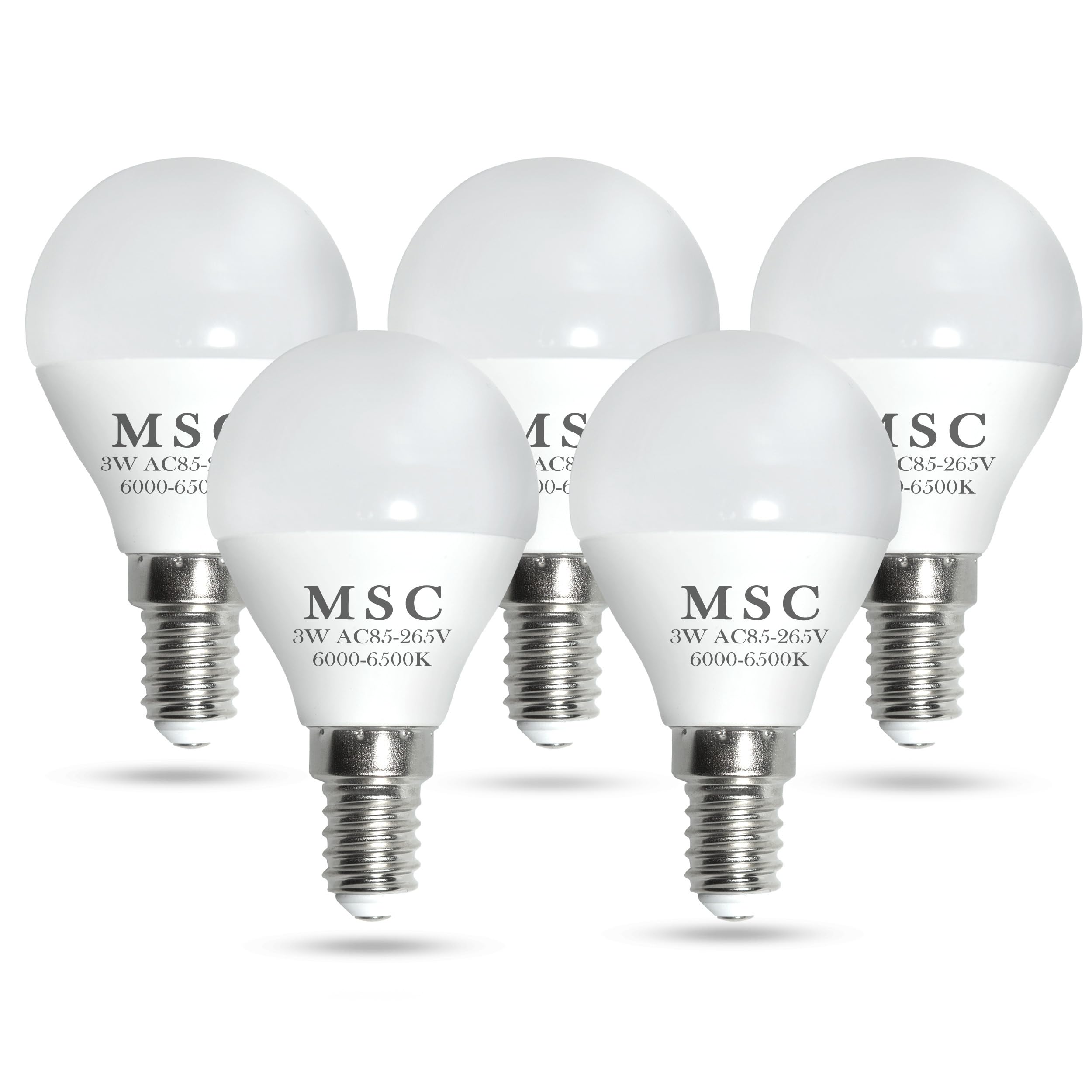 Msc Daylight White 4W Small Edison Screw Led Light Bulb E14 - Cool White Led Bulb With 300 Lumens, White 6500K, 45W Incandescent Equivalent, Energy-Saving, 30,000 Hour Lifespan, And Non-Dimmable, 5 Pack