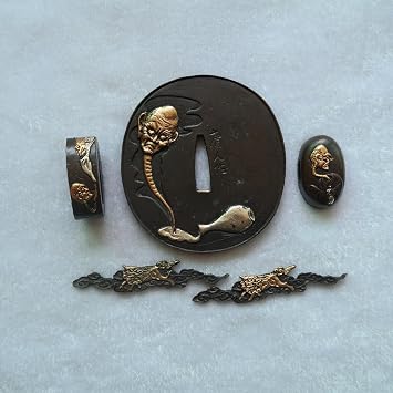 Japanese sword SEPPA-HABAKI-ITO gold-plating Copper 19-27 Menuki Fuchi-Kashira Tsuba