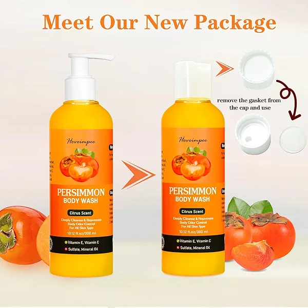 Persimmon Soap Body Odor Eliminator for Women Men, Nonenal Soap Purify Strong Smell with Persimmon Tannin Extract Body Wash for Old People Smell, Citrus Scent 10.12 fl.oz/300ml