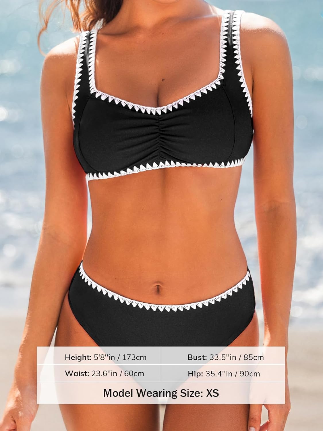 CUPSHE Women's Bikini Sets Sweetheart Neck Adjustable Wide Straps Swimsuit Stitching Bathing Suit Mid Rise - Image 5