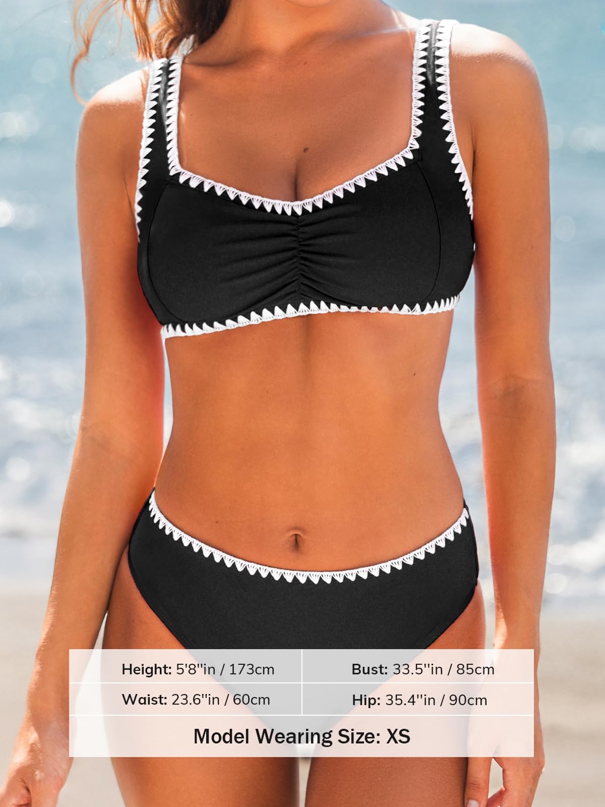 CUPSHE Conjunto de bikini para mujer, cuello corazón, tirantes anchos ajustables, traje de baño con costuras y tiro medio