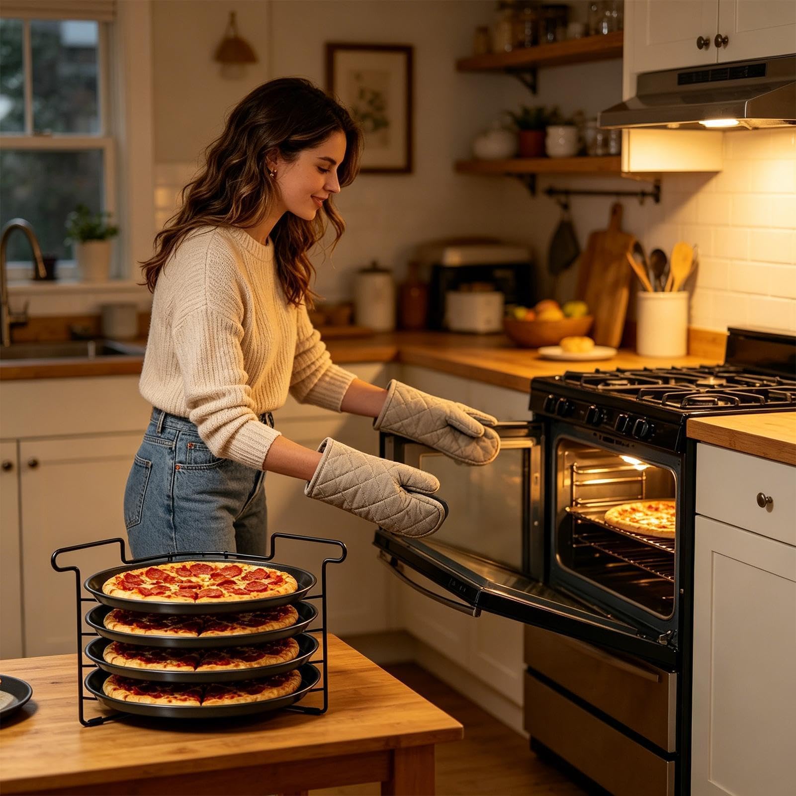 Pizza-Backblech-Set Klappbarer, Stabiler Schwerlast-Halter | Ofen-Back-Pizza-Rack für Zuhause, Küche, Restaurant, Party, Brot und Gebäck, Profis, Bäcker und Anfänger