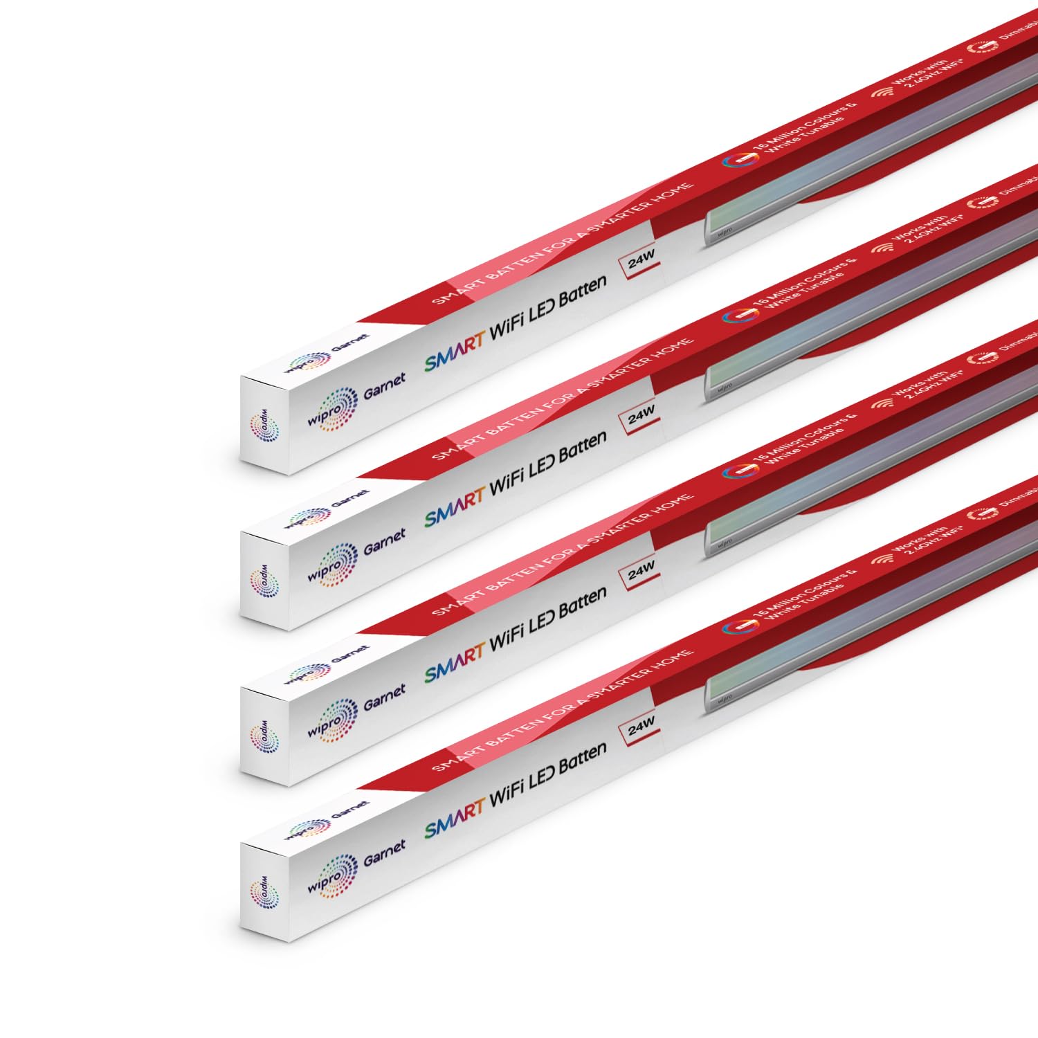 wipro Next Smart Wi-Fi 24W CCT+RGB LED Batten | 16 Million Colours | White Tunable | Dimmable |Scheduling |Scene Creation |Smart Grouping of Lights |Amazon Alexa & Google Asst. Compatible |Pack of 4