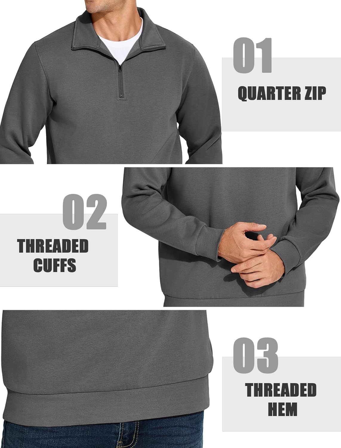 PINSPARK Men's Quarter Zip Pullover Sweatshirts Mock Neck Casual Long Sleeve Fall Winter Warm Fleece Cotton Sweatshirt - Image 4
