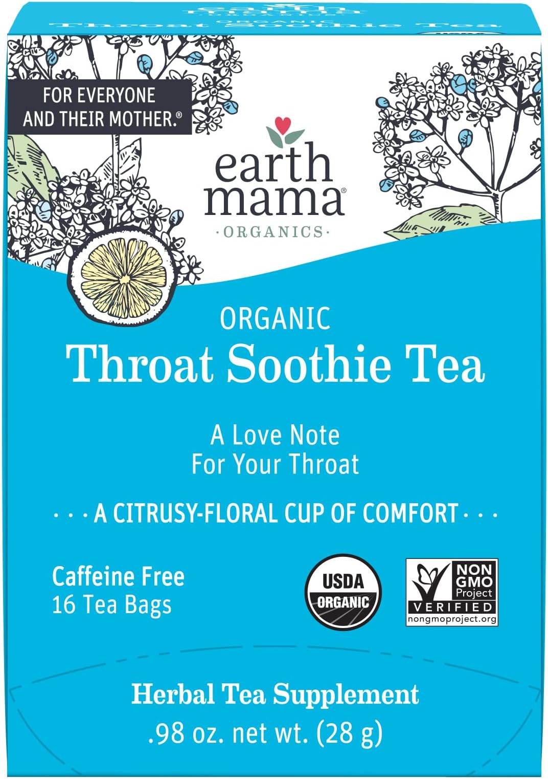 Organic Throat Soothie Tea - 16 Teabags - Safe Herbal Throat Tea for Kids and Pregnant Women - Caffeine Free