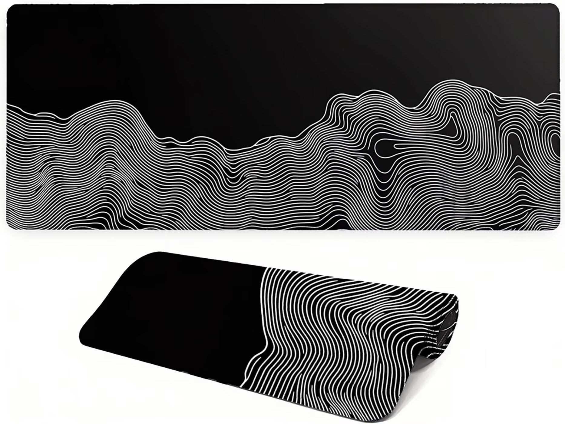 Lpfieonn Streifen Großes Schreibtischunterlage, XXL Schreibtischunterlagen, Schwarz XXL Wasserdicht Gaming Mousepad mit Vernähter Rand und Rutschfeste Gummibasis, für Hause/Büro 120x60cm PF-2011