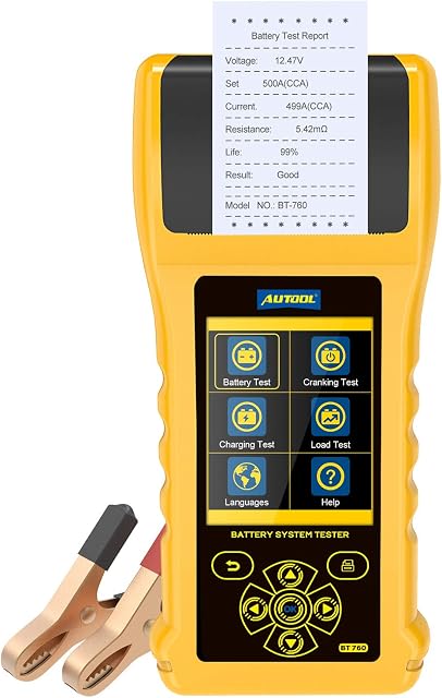 AUTOOL BT760 Car Battery Check Tester 12V/24V Auto Battery Load Tester with Built-in Thermal Printer 20-3000 CCA Charging Cranking System Diagnostic Tester