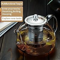 Vista 4 de Tetera de vidrio de 40 onzas (1200ML) con infusor apta para estufa, hervidor tetera de vidrio transparente, tetera de borosilicato con filtro