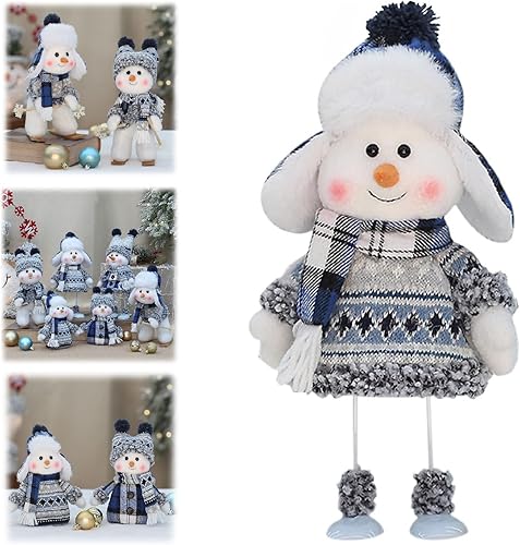 Miniatura 10 de Muñeca de tela azul navideña, muñeco de nieve de la serie azul de Navidad 2024, bonito adorno decorativo de muñeco de nieve mecedor, muñeco de nieve