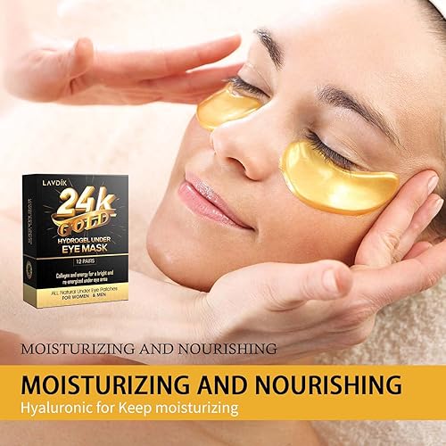 Miniatura 3 de Parches para debajo de los ojos, máscara de ojos de oro de 24 quilates, 12 pares, parche de colágeno para ojos hinchados y ojeras