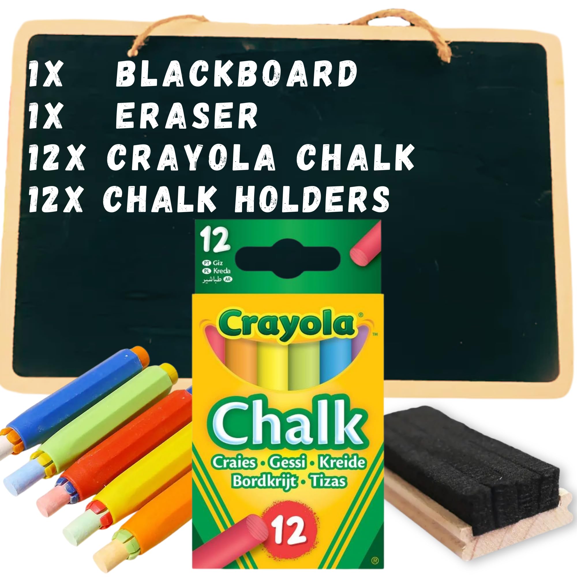 Kids Chalkboard Set including Chalk, Includes Blackboard, Crayola Anti-Dust Chalk, Board Eraser & Chalk Holders
