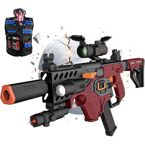 SOFITEN Toy Gun Automatic Sniper Rifle with Tactical Vest Kit, Scope Toy Foam Blaster Dart Toys with 120 Darts IR and Flashlight Shooting Outdoor Activity Game Birthday Xmas Gift for Kids Age 8+