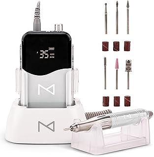 M Mase- Professional Nail Drill Machine - Coreless 2-in-1 Nail File - Electric, Cordless, 35000 RPM, HD Display - Electric Nail Drill for Professional & Home Use (White)