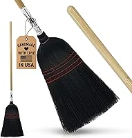 Vista 1 de Escoba de maíz Amish hecha a mano con mango de madera – Escoba resistente de 57 pulgadas para patio, vestíbulo y mercado, Escoba de paja 100%