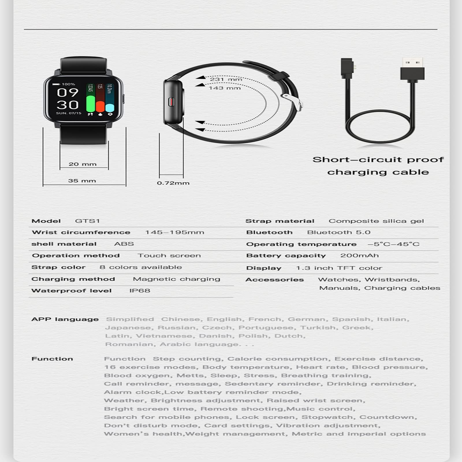 Inteligentny zegarek dla mężczyzn kobiet, monitor aktywności fitness 3,5 cm ekran dotykowy HD smartwatch z zegarkami fitness monitor snu pulsometr, wodoodporny krokomierz IP68 16 trybów sportowych