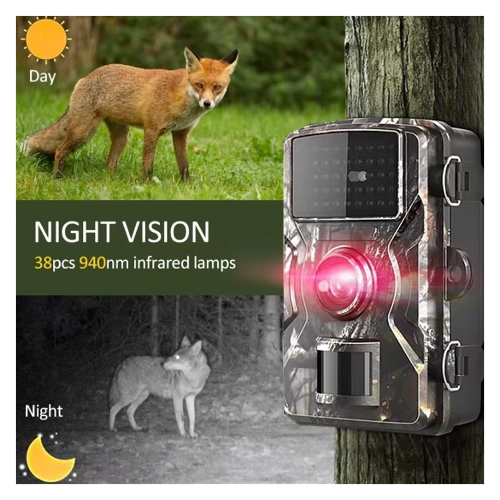 Kamera Obserwacji Dzikiej Przyrody Kamera Myśliwska, 16MP 1080P 940nm Noktowizor Na Podczerwień Aktywowana Ruchoma Bezpieczeństwa, Zewnętrzna Fotopułapka Dziką Przyrodę Niezawodny Dokładny Monitoring