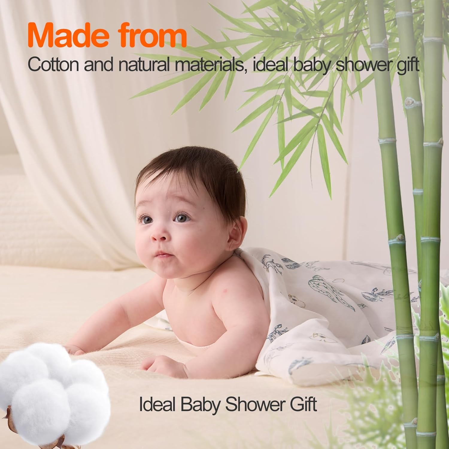 Swaddle Blankets for Newborn, 2 Pack Soft Nursery Receiving Blankets for Newborn, 47"x47" Muslin Swaddle Blankets Large Blanket Wrap for Boy&Girl, Multi-Use Baby Essentials, Neutral