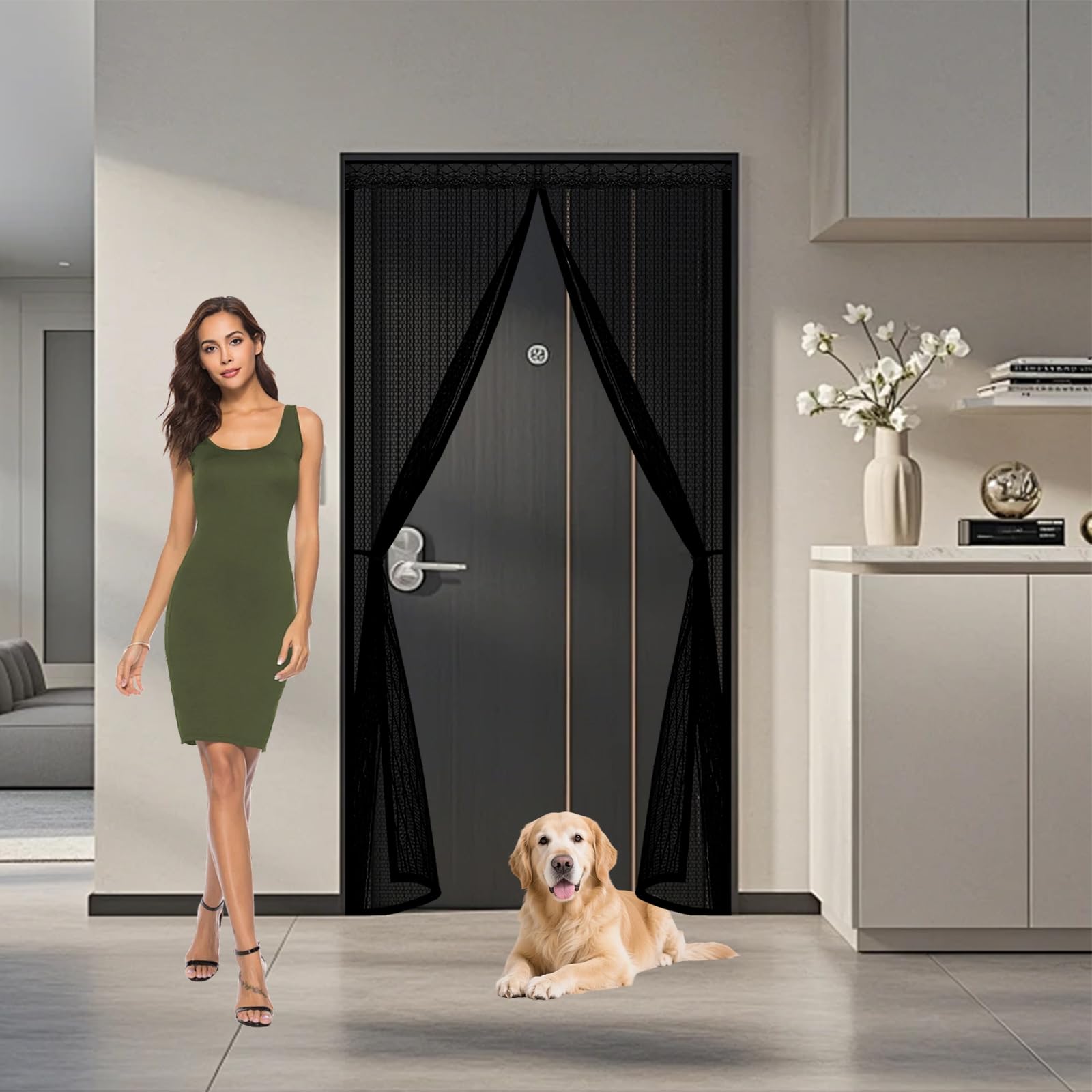Qenhyun Black Fly Screen Door 205 X 290 Cm Keep Bugs Out, Full Frame Magic Tape, Powerful Magnets, Self Sealing, No Drill Installation, Door Fly Screen Curtain For Balcony Bedroom Doors,