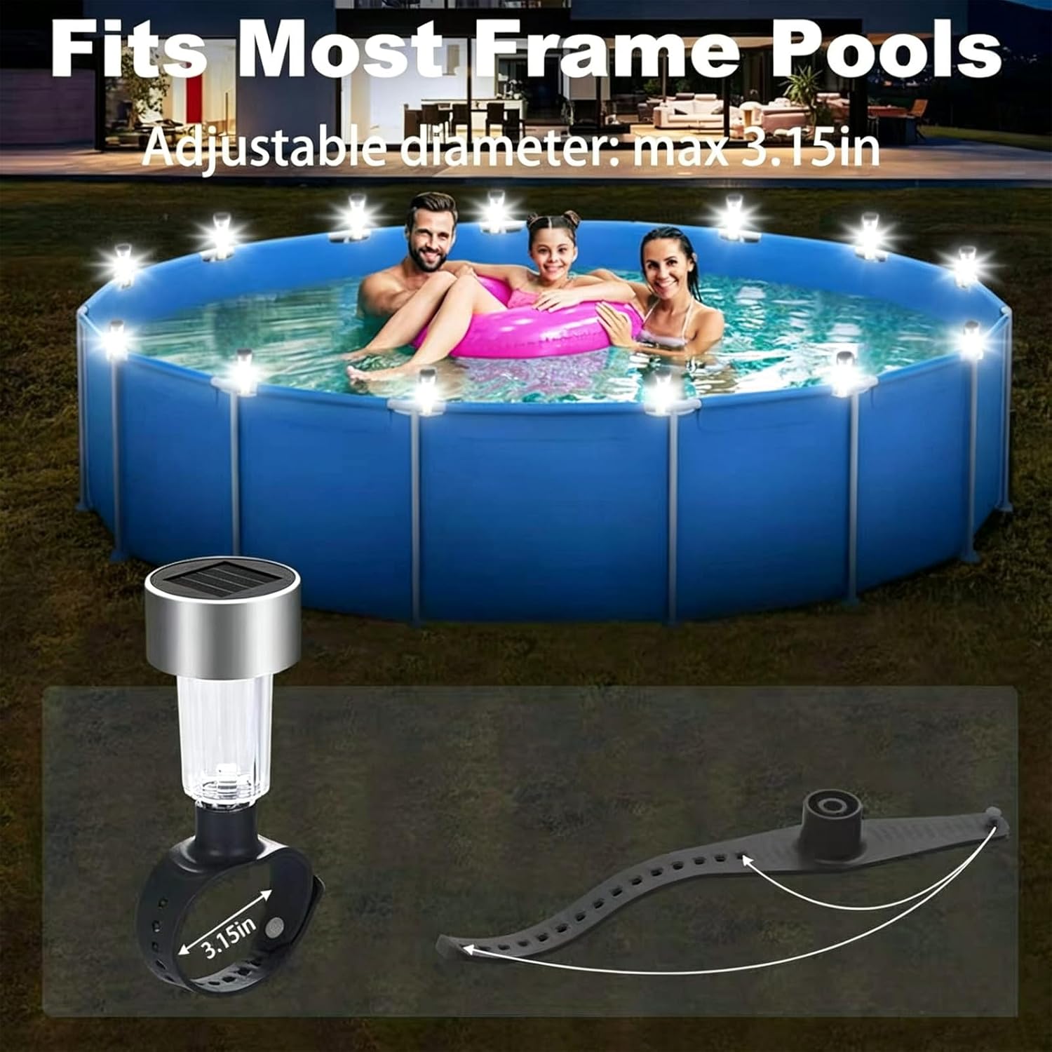 Solar Powered Pool Lights for Above Ground Pools, 10 Pack Super Bright Waterproof Solar Pool Lights,Dusk to Dawn Auto On/Off Decorative Lights for Frame Pool, Trampolines, Pond (White Light)