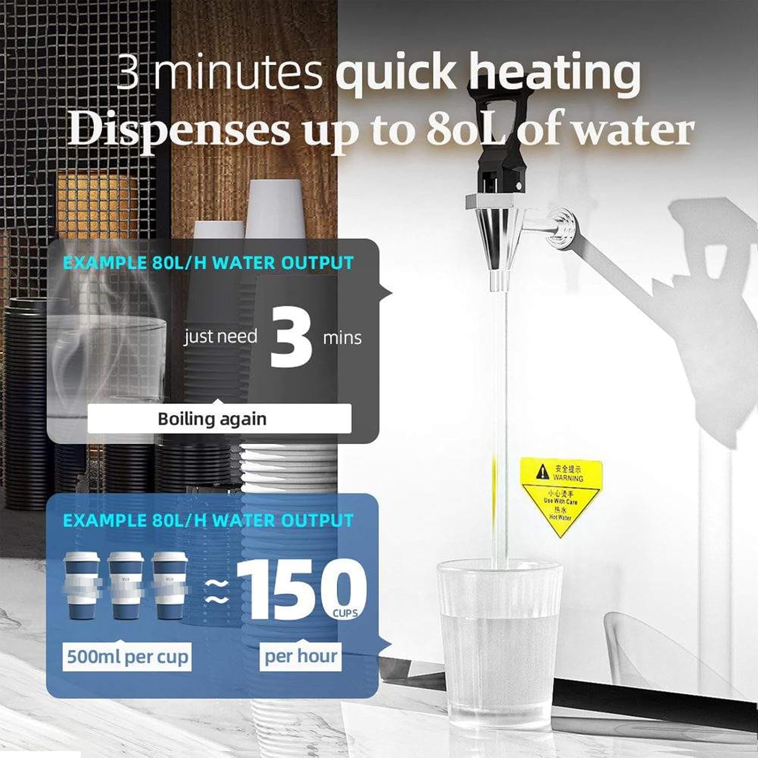 Distributore di acqua calda commerciale da 2500 W, boiler da banco da 60 litri con display LCD. Tecnologia di riscaldamento a strati per un gusto puro. Rivestimento interno in acciaio inox 304. Funz