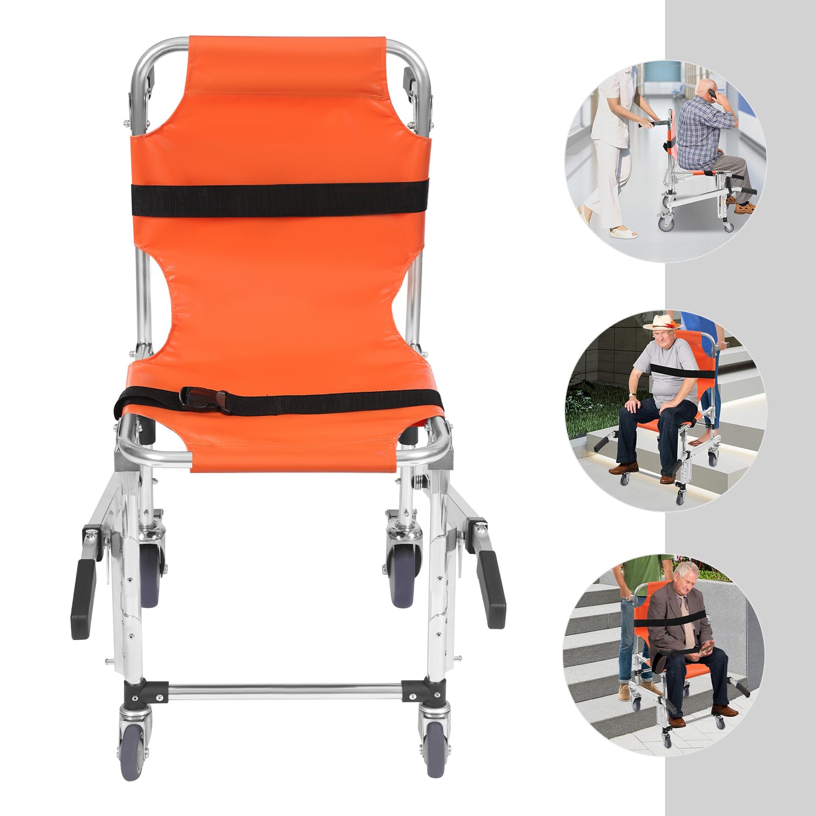 Sedia per Scale di Emergenza Pieghevole in Alluminio con 4 Ruote, Dispositivo di Soccorso e Trasferimento per Ospedali e Case di Cura, Ausilio per Trasporto Anziani e Disabili, Carico 160kg