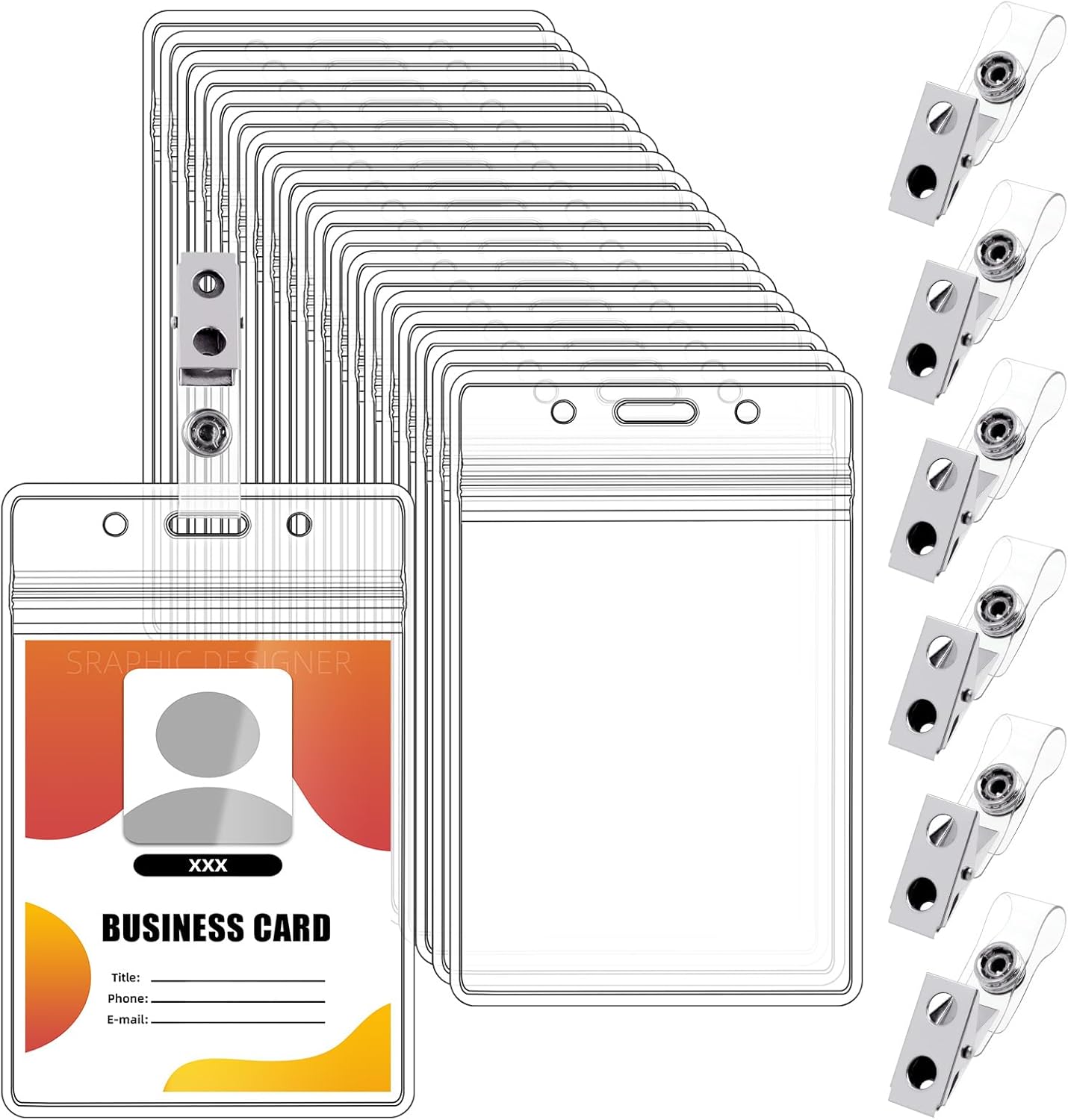 Hilitchi 25 Sets Vertical ID Badge Holder with Metal Badge Clip, Clear