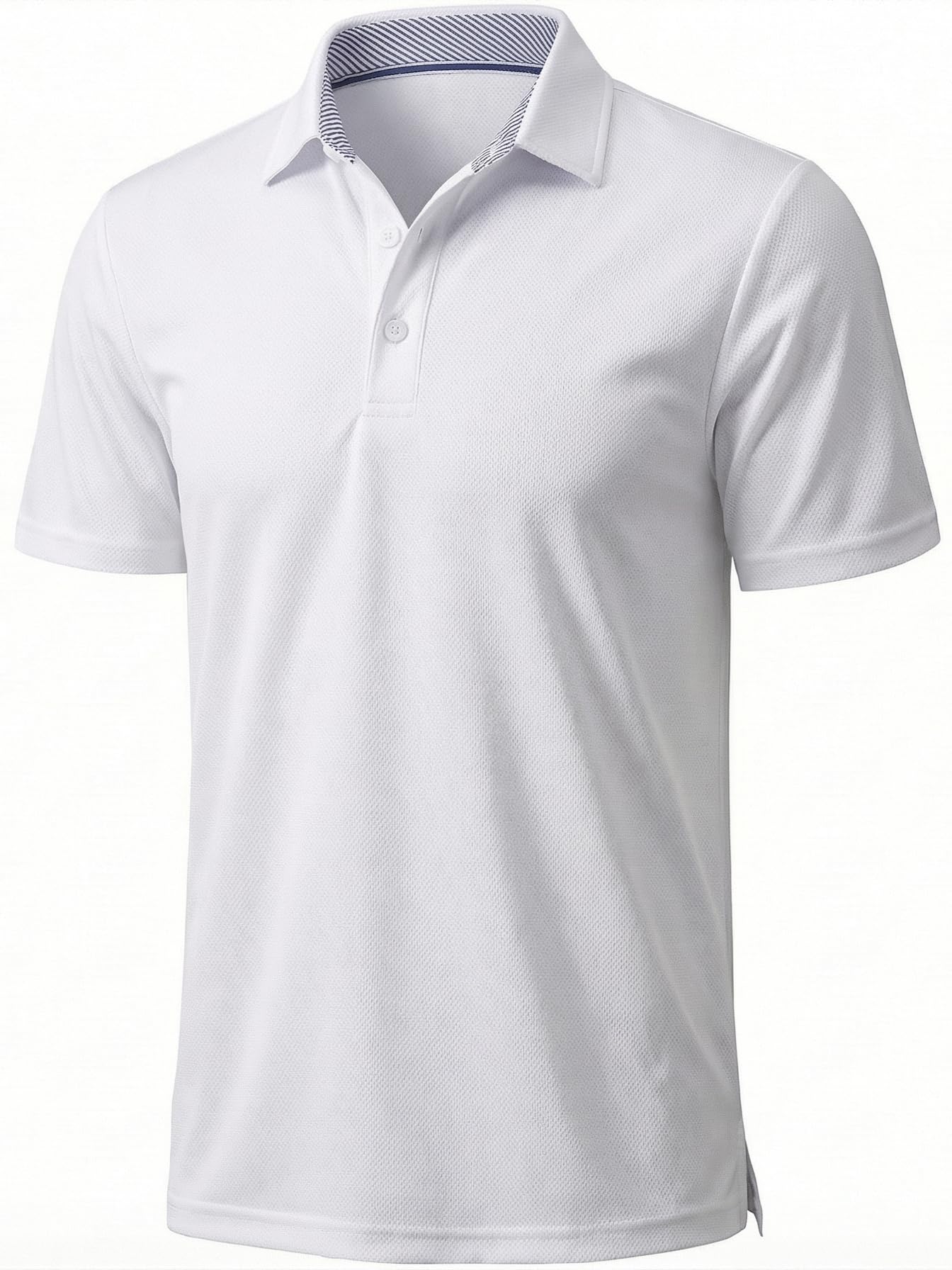 KEFITEVD Herren Poloshirt Kurzarm-T-Shirt mit gestreiftem Ausschnitt, unifarben, taschenlos Herren T-Shirt