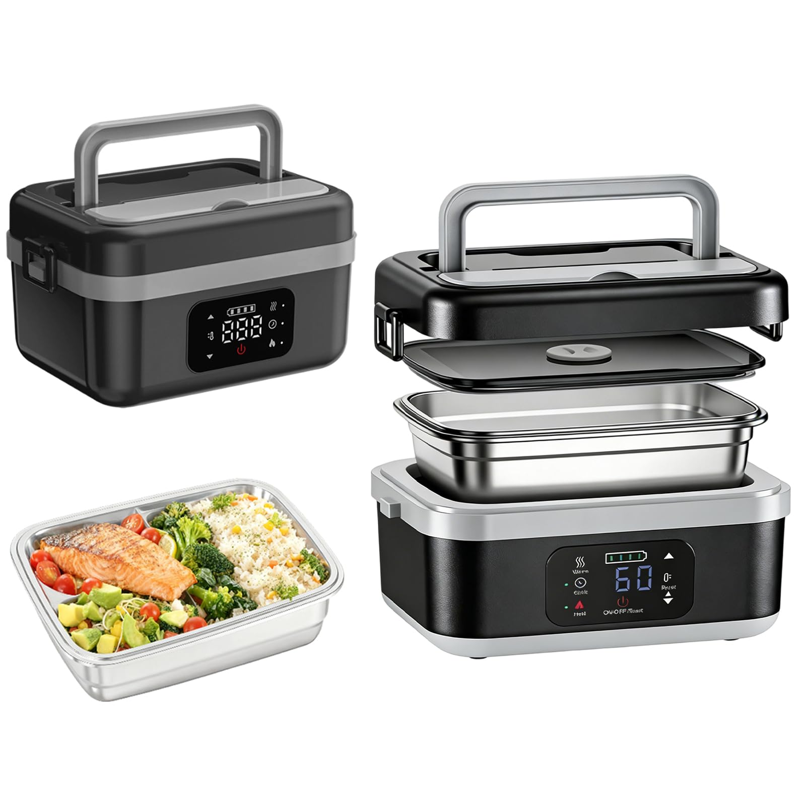 Heated Lunch Box for Adults,1L Cordless Electric Lunch Box Battery Powered