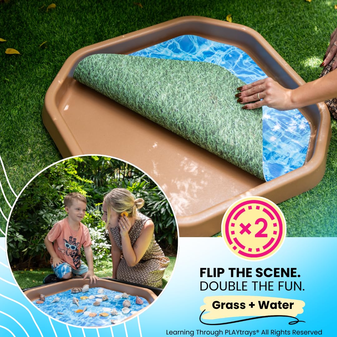Small Sensory Play Mat – Double Sided Grass & Water Tuff Tray Insert (Fits 27.5" Tuff Tray, Tray Not Included)