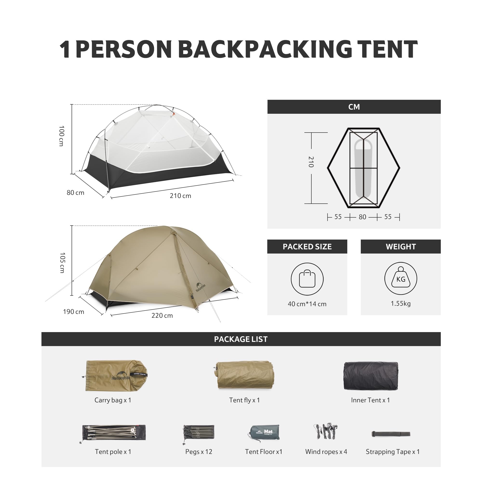 Naturehike Mongar UL Ultralight Windproof Wodoodporny Namiot Turystyczny Podwójny Przenośny 1/2 Osoby 3-4 Sezon Na Kemping Piesze Wycieczki