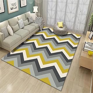 schöne Teppich Gelber Teppich, gewelltes Muster Bürostuhlkissen verblasst Nicht, Couchtisch leicht zu verteilender Teppich Teppich Schlafzimmer,Gelb,120x160cm