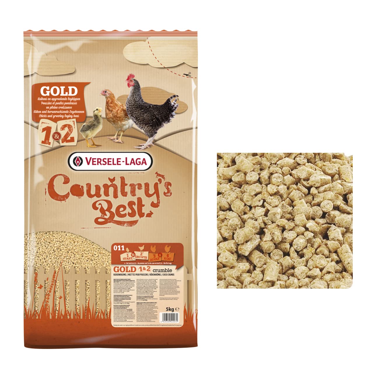 Pienso de Arranque para Pollitos de Gallina - Pienso en Migaja Gold 1&2 - Alimento Completo para el Desarrollo de Pollitos - Saco 5 Kg - Versele Laga