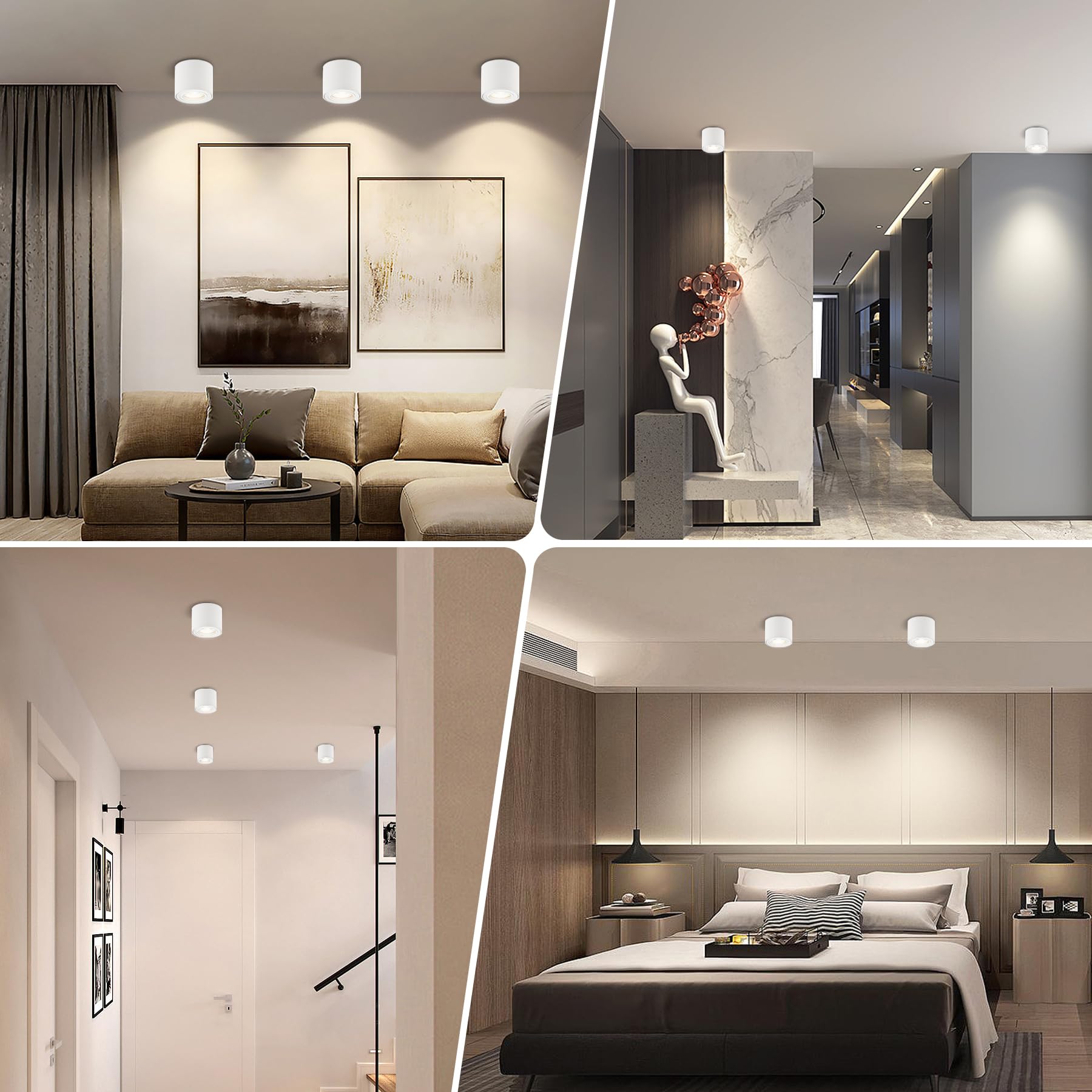 KYOTECH LED Aufbauspot flach IP44 Weiß Aufputz Deckenleuchte Ø80x65mm für LED Module 230V Aufbauleuchte Downlight Runde Wasserschutz für Bad & Außen 4 Stück ohne Leuchtmittel