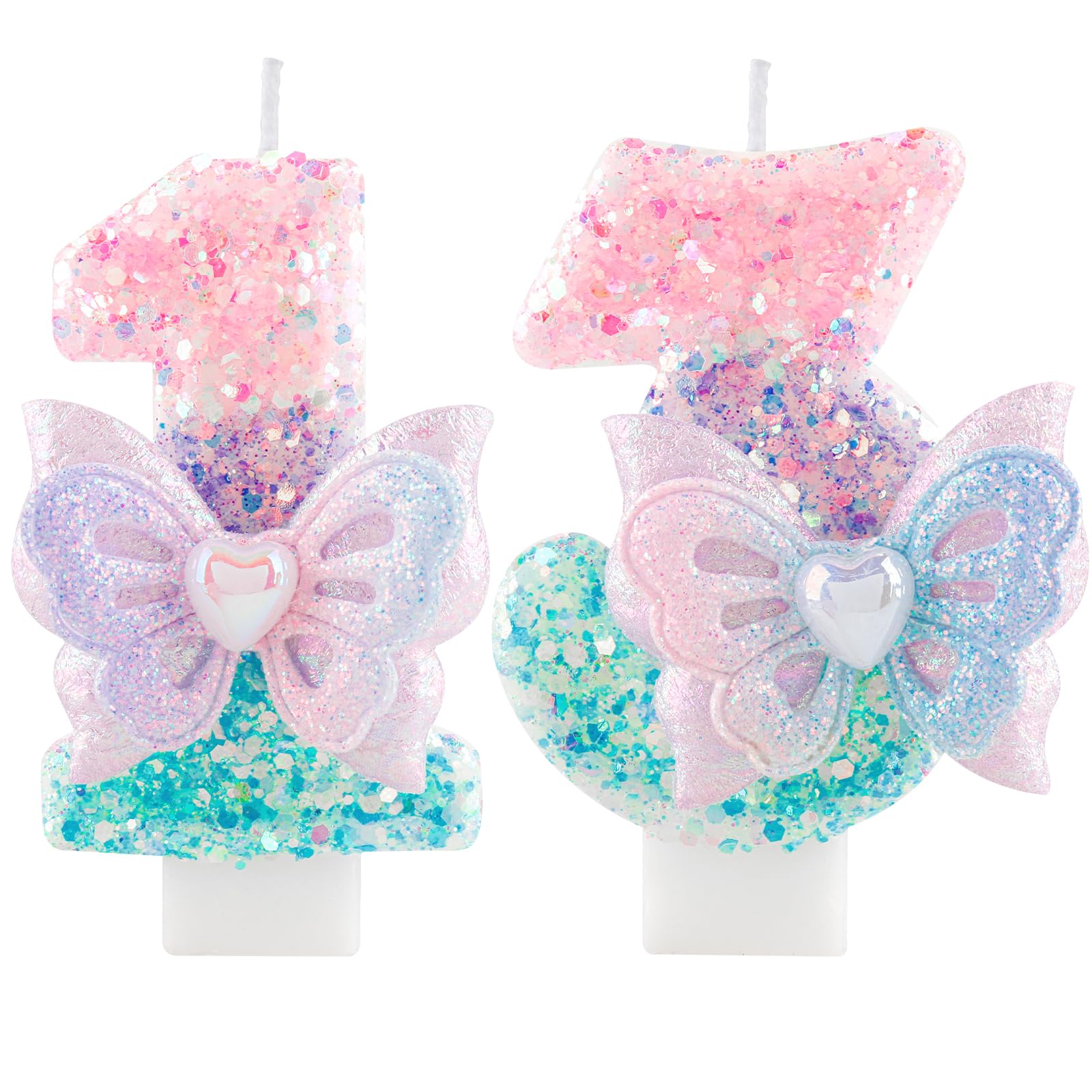 Yiran 13th Birthday Candle for Girls, Princess Glitter Number 13 Candle with Butterfly Decor, Purple Pink Blue Gradient Sequins Butterfly Candle Cake Topper Party for Girls Birthday Decorations