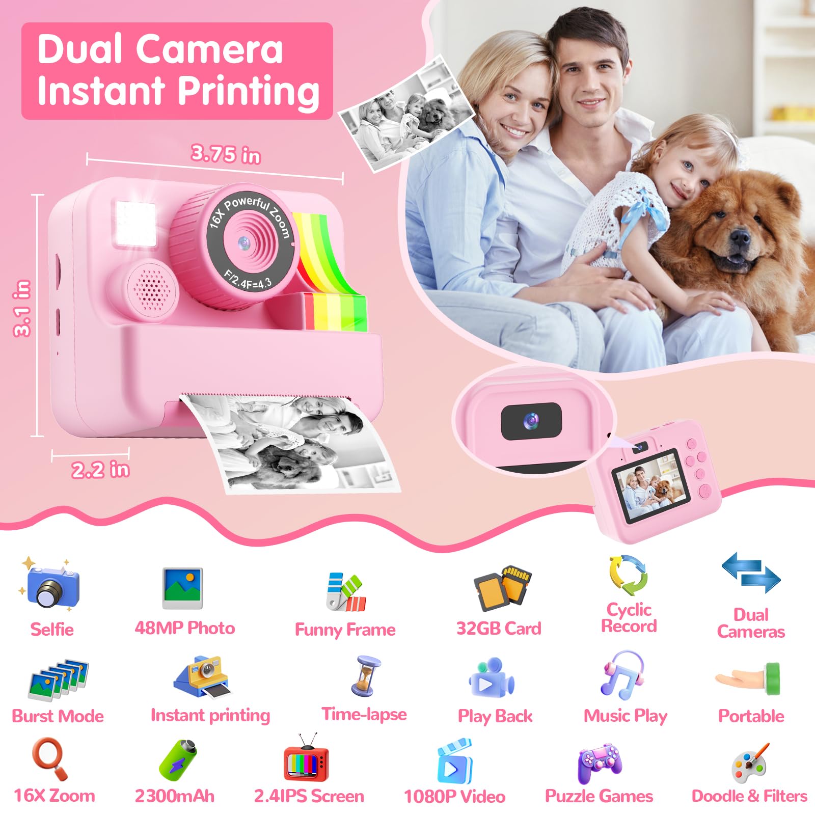 Polaroid Camera For Kids Kids Instant Print Camera - Purple Digital ...