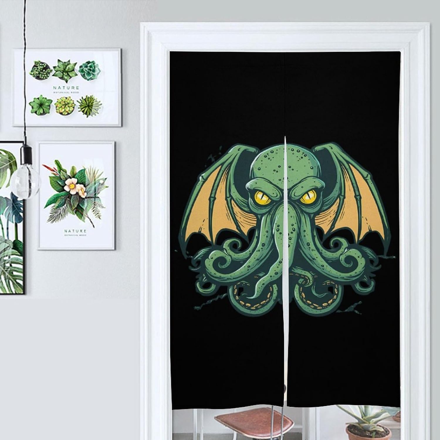 Cartoon Evil Noren Doorway Split Shower Curtain Long Type Window Treatment for Privacy Partition Divider