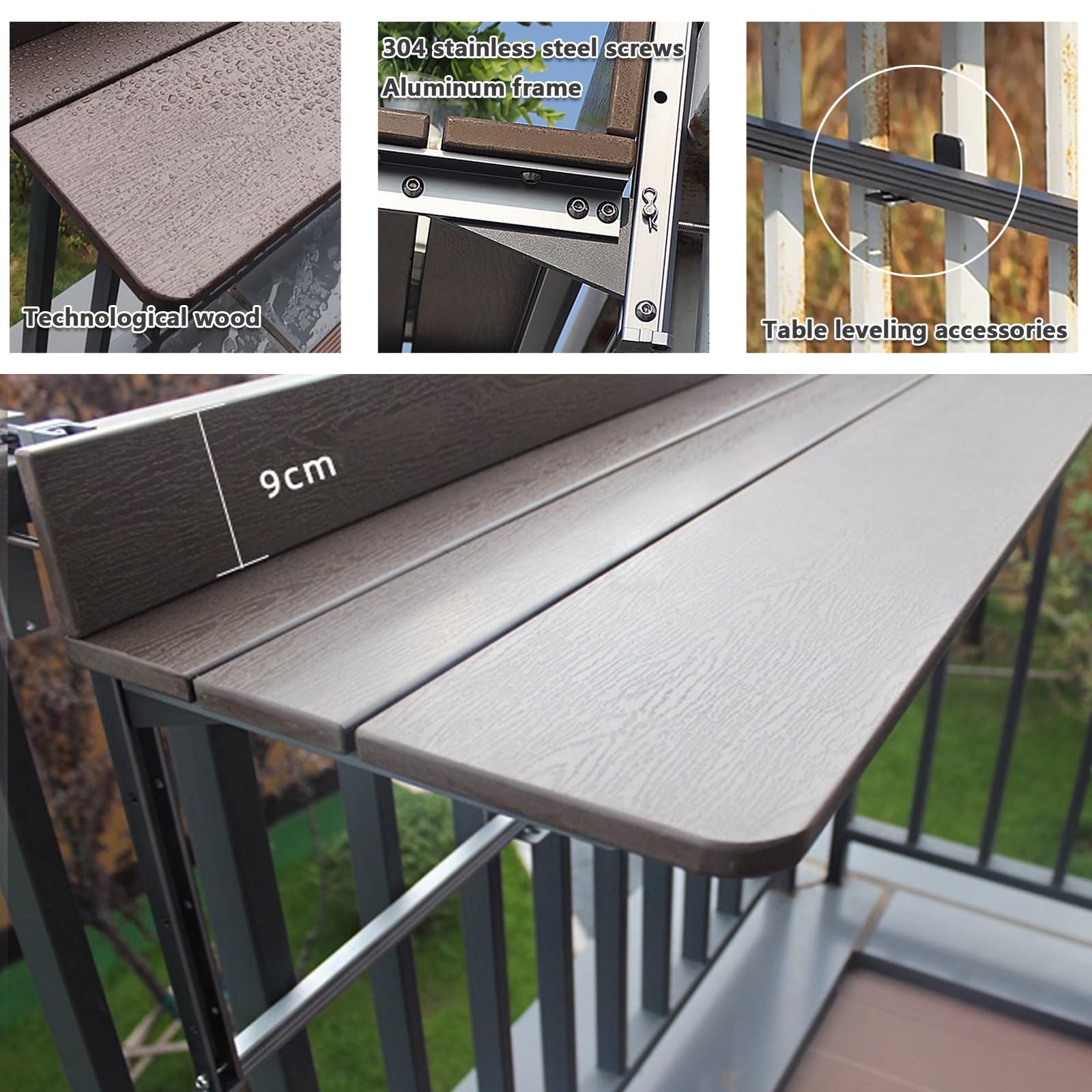 Tavolino da Balcone, Tavolo Pieghevole per Patio, Ideale per Appartamenti, tavolino Laterale sospeso per Esterni/Interni, Design con Sollevamento Resistente alle intemperie, Tavolo da Pranzo