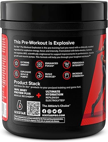 Miniatura 10 de Six Star Polvo de preentrenamiento para hombres y mujeres, Fruit Punch (30 porciones)  Mezcla de bebida energética preentrenamiento Explosion 2.0