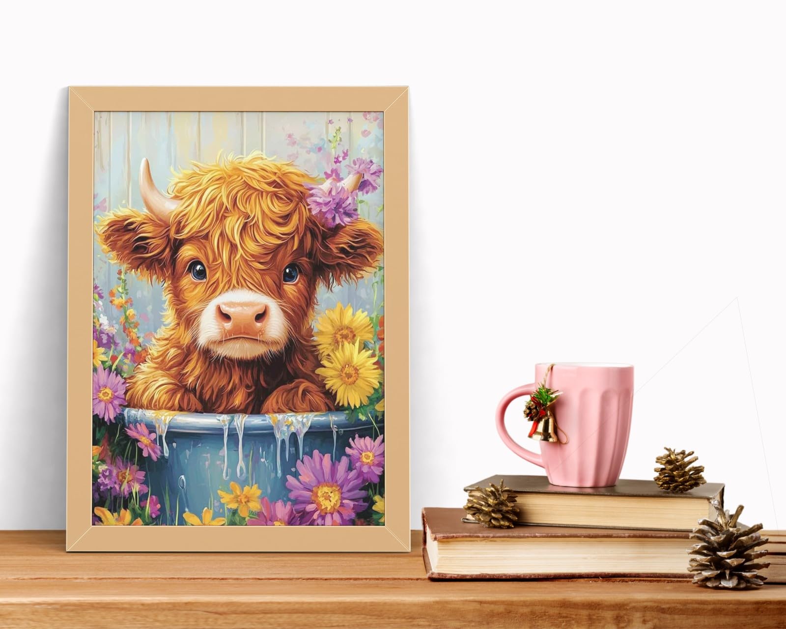 HKLIOPU Highland Cow Cross Stitch Kits for Adults,11CT Printed Cross Stitch Kits,Flowers Stamped Embroidery Kits for Adults Wall Art Home Decoration 12x16inch - Image 3