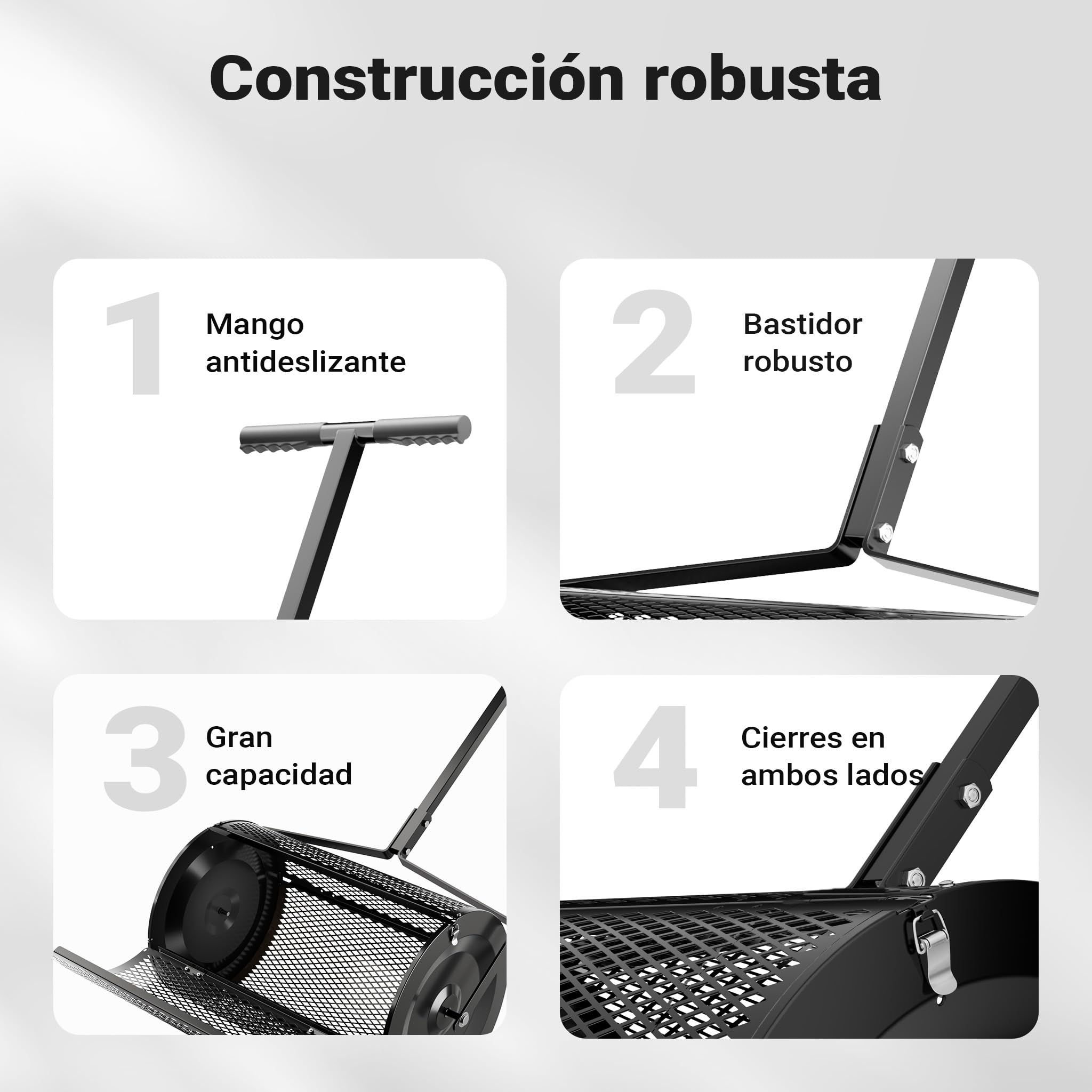 Wiltec Esparcidor de compostaje 75 l con 60 cm de ancho de trabajo mango T rodillo distribuidor de abono, estiércol, cal, musgo, compost, turba fertilizante tambor esparcidor semillas