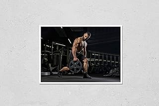 HardPress Wall Art Poster Print of Attractive Tall Muscular Bodybuilder Doing Heavy Deadlifts in Moder Fitness Center.