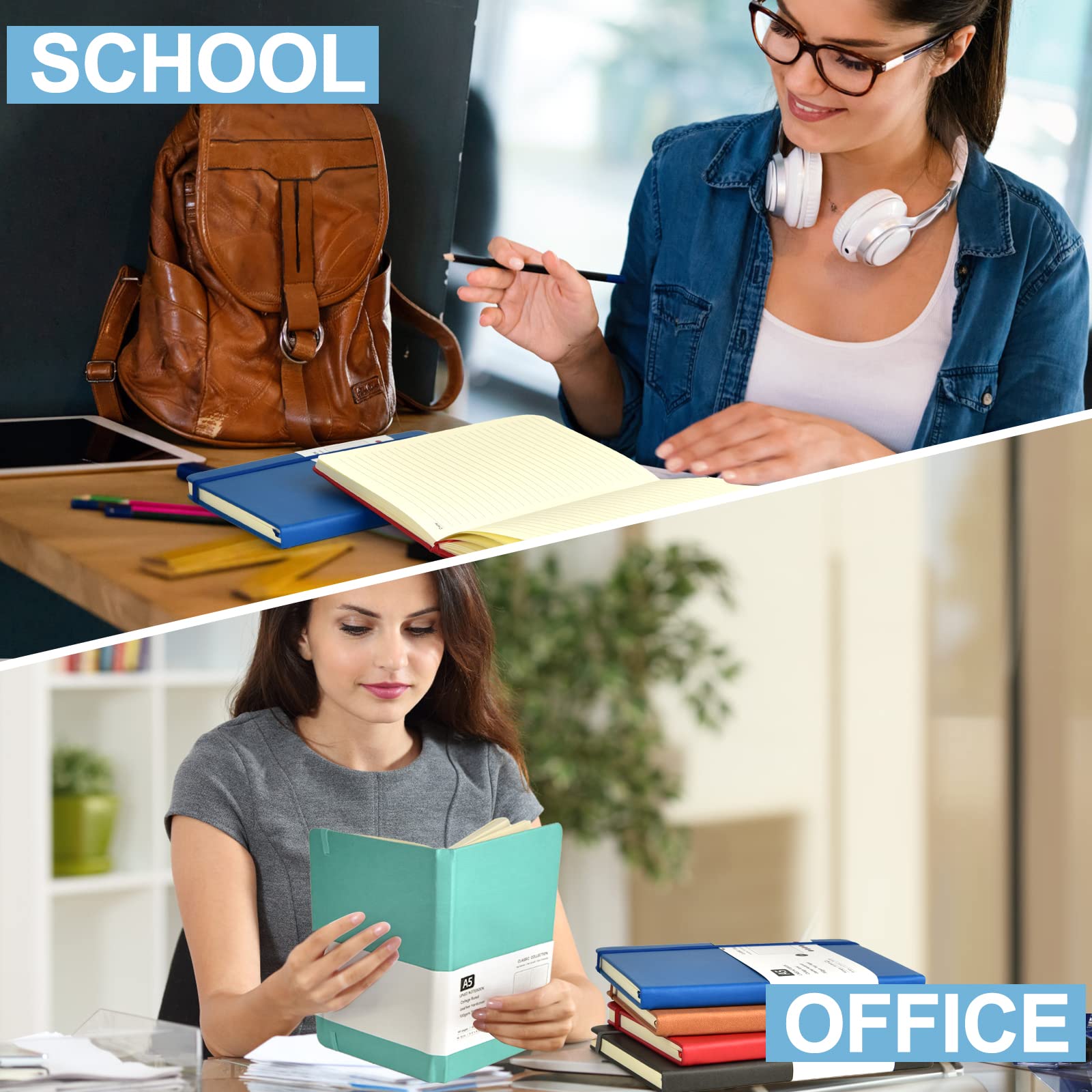 Mototo Quaderni universitari a righe, in pelle, copertina rigida, a righe, per ufficio, scuola, casa, lavoro, 21,1 x 14 cm, carta spessa 100 g/m², 160 pagine (multicolore, A5)