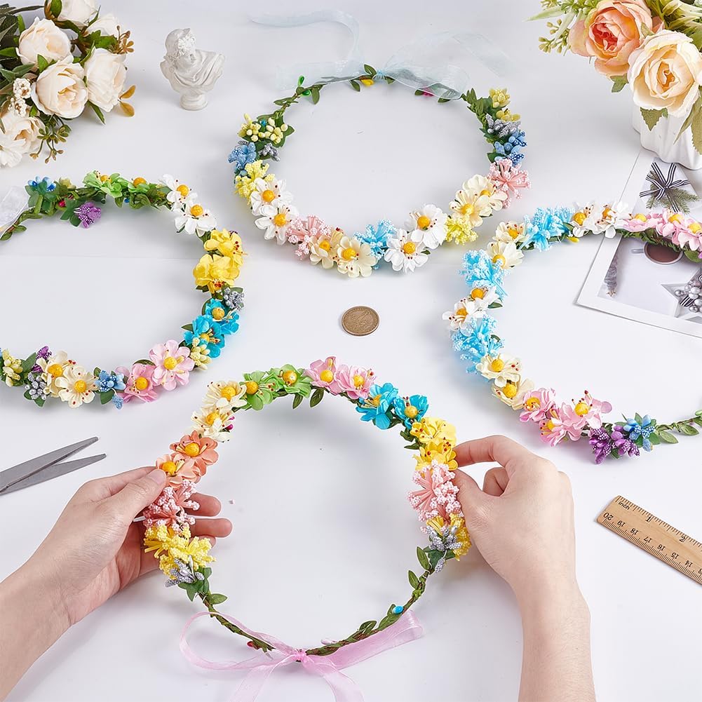 20 Sets Flower Crowns Making Kit, Make Your Own Fairy Crowns Wreath Headbands, Fairy Floral Accessories Handmade for Party Decorations, Headpiece Party Crafts for Teens DIY