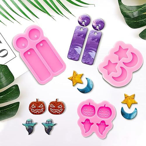 Miniatura 5 de 3 moldes de resina para aretes, forma de luna, estrella, calabaza y fantasma, molde de silicona redondo y rectangular, molde de silicona epoxi con